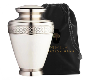 Handcrafted Aluminum Cremation <b>Urn</b> White Finish Cremation <b>Urns</b> with Meena Coating <b>Large</b> 220 Cu Capacity Leak-Proof & Engravable - Product Image 1
