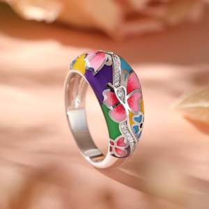 Bague de mode Jeulia en argent sterling émaillé, motif papillon et fleur, pour femme - Product Image 5