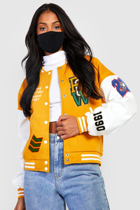 Wholesale Newest Style Wool Ladies Jacket Long Sleeve Pockets Custom Coat <b>Tops</b> Women XL Size Cotton OEM Letterman Jackets - Product Image 4