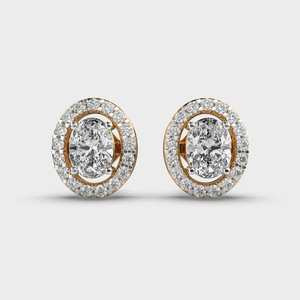7*5 Mm Flottant Halo Oval Cut Lab Grown Diamond Boucles d'oreilles 14k Solid Gold Charm Push Back Boucles d'oreilles à breloques pour femmes - Product Image 1