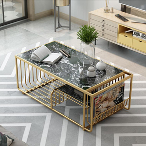 Modern Rustic Rectangular <b>Coffee</b> <b>Table</b> 120x60x45cm Stone Top & Bronze Frame Living Room Furniture-TT68189 - Product Image 4