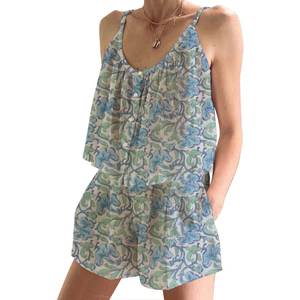 Conjunto de Pijama de Dos Piezas con Estampado Floral Personalizado para Mujer de Talla Grande, Conjunto de Pijama de Primavera/Verano con Tirantes Ajustados y sin Mangas - Product Image 1