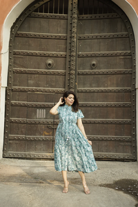 OEM bloque impreso verano playa niñas estampado Floral Boho largo rayón volantes Casual cuello en V Sexy Boho Maxi Plus vestido bata Mujer - Product Image 5