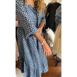 Vestido Elegante de Oficina para Mujer Antonia - Georgette Transpirable, Largo hasta la Rodilla, con Cierre, Talla Única - Ideal para Conjuntos de Verano, Color Indigo - Product Image 1