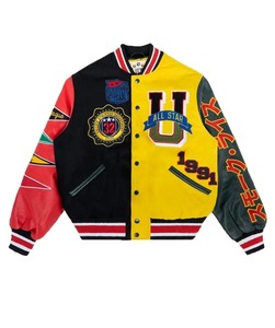 Chaqueta de bombardero de béisbol de primavera para hombre Varsity Letterman cuero Formal con cuerpo de lana y cuello levantado patrón de camuflaje recubierto - Product Image 2