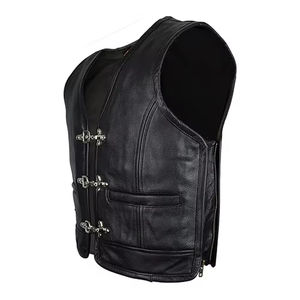 Chaleco de cuero de invierno para hombre informal de diseño personalizado transpirable-Ropa de abrigo de moto multibolsillo ecológica - Product Image 5