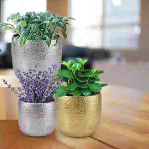 Elegant Floor Planters <b>Set</b> <b>of</b> <b>3</b> in Aluminum with Gold and Silver Plated Finished Perfect for Garden and Wedding Flower Displays - Product Image 3