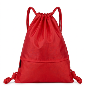 <b>Red</b> Geometric Drawstring Backpack With Zipper Pocket Breathable Polyester Gym Bag Unisex Lightweight 20-35L - Product Image 1