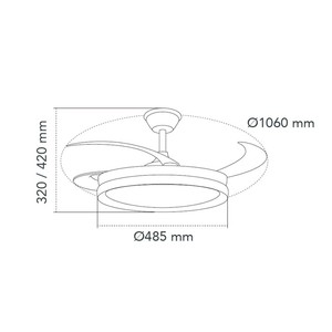 Ventilador de techo CCT con 3 aspas retráctiles y luz, 45W 440 Lm, Blanco lechoso (Cristal Record 85-115-42-000) - Product Image 5