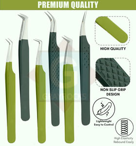 Pinzas para pestañas de Punta puntiaguda inclinada de acero inoxidable de alta calidad, herramientas de belleza injertadas coloridas - Product Image 2