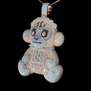 Pendentif en argent 925 Teddy avec diamant Moissanite glacé pour cadeau d'anniversaire plaqué rhodium bijoux fins pendentifs et breloques - Product Image 3