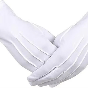 Gants maçonniques en coton blanc brodé à la main PM Symbole franc-maçon passé maître - Product Image 1