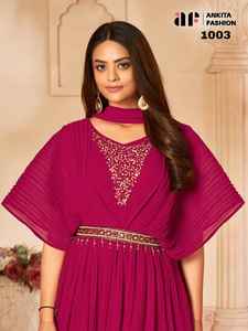 Traje indio elegante de diseñador, la mejor tela con estilo, Ropa Étnica, vestido de Georgette con trabajo bordado, proveedor mundial - Product Image 4