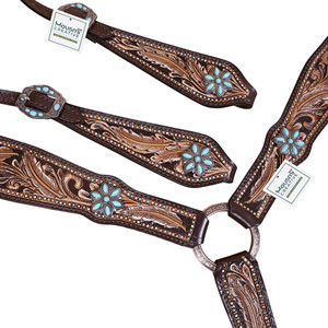 Western Horse Tack Sets Ensemble de serre-tête en cuir et de collier de poitrine Conception florale usinée à la main Prix d'usine Personnalisation disponible - Product Image 2