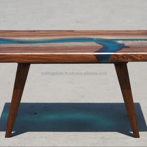 Mesa de Comedor Plegable de Lujo con Resina Epoxi |   Resina Turquesa Madera Maciza |   Muebles Industriales Hechos a Mano para el Hogar, Venta de Artesanías de Resina - Product Image 1
