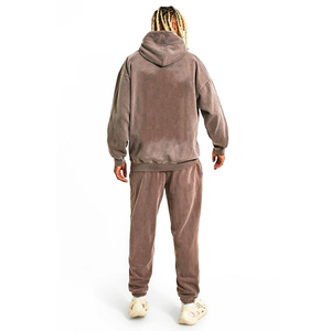 Survêtement d'hiver unisexe délavé à l'acide, sweat à capuche surdimensionné, pantalon à poches cargo, marque personnalisable - Product Image 2