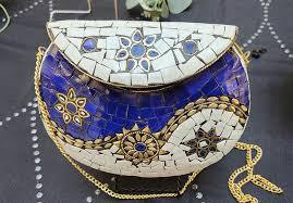 Bolso de mano indio con mosaico Kundan, bolso de lujo para novias, bodas, fiestas y eventos nocturnos, con cadena desmontable, bolso étnico para fiestas nupciales. - Product Image 6