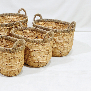 Juego de 4 Cestas de Almacenamiento Ovaladas de Jacinto de Agua Tejido con Borde de Cuerda, Artex Dong Thap - Product Image 6