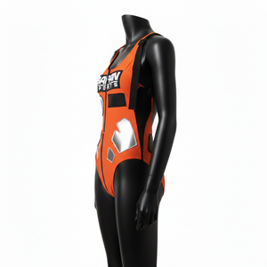 ชุดว่ายน้ำผู้หญิง ผ้าโพลีเอสเตอร์ผสมสแปนเด็กซ์ ยืดหยุ่นสูง 225 GSM สีส้มไหม้ ดำ  พร้อมโลโก้พิมพ์ลายสกรีน - Product Image 3