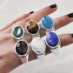 Bague pour homme en gros, pierre de lune naturelle, labradorite, turquoise, tourmaline, pierre précieuse, bague turque, bijoux, bague en argent sterling 925 - Product Image 4