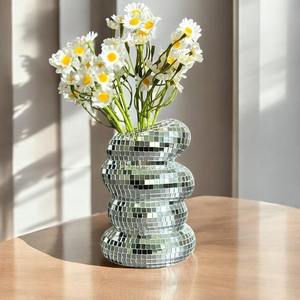 Vente en gros de pots à bougies en verre votif de luxe de 12 oz pour la décoration de la maison, des fêtes et des mariages, contenant de bougies en mosaïque craquelée, boule disco - Product Image 2