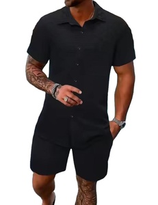Conjunto de 2 Piezas para Hombre, Camiseta y Pantalones Cortos, Estilo Casual, Tejido Waffle Grueso, Manga Corta, Verano, Algodón, con Bolsillos - Product Image 4