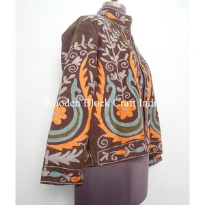 Hand Embroidered cotrise Bomber Jacket with Floral Motifs Vintage Tribal Style Autumn Outerwear in 100% Cotton for Boutiques - Product Image 4
