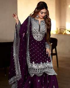 DESIGNER GEORGETTE EMBROIDERY SEQUENCE WORK TOP SHARARA WITH DUPATTA <b>PURPLE</b> - Product Image 1