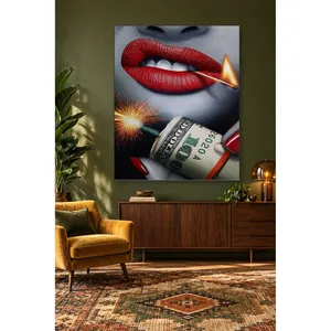 Impression sur toile Fida Red Lips avec Match and Dynamite Dollar - Product Image 1