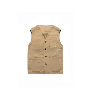 เสื้อกั๊กผ้าฝ้ายมีกระเป๋าหลายช่องและติดกระดุม - Product Image 1