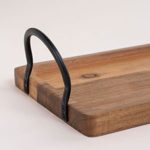 Stylish Natural Wooden Serving <b>Tray</b> With Black Metal Handles Kitchenware Home and Hotel <b>Snacks</b> & Juice Serving <b>Tray</b> - Product Image 2