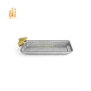 Plateau de service rectangulaire en argent avec poignées papillon Plateau décoratif de luxe en métal pour la maison Hôtel Restaurant Fête - Product Image 4