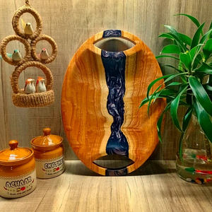 Plateau en bois d'acacia et résine durable et élégant, fait à la main, écologique, passe au lave-vaisselle, vaisselle de cuisine, plateau de service - Product Image 5