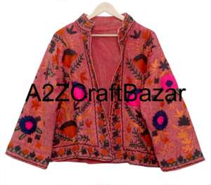 Chaqueta Bomber Vintage para Mujer, Bordado Suzani TNT, Ecológica, Transpirable, de Secado Rápido, Cuello en V, 100% Algodón Tejido - Product Image 6