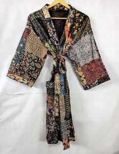 Women's Kantha <b>Silk</b> Multicolor Patchwork Bath Overcoat Floral Print Daily Style <b>Kimono</b> for Home Hotel for Summer Spring - Product Image 1