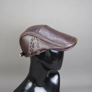 Gorras de Otoño Invierno para hombre, boina de piel de oveja Real, orejeras marrones planas, sombrero cálido para papá con orejeras, protección para los oídos Baseba - Product Image 1