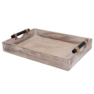 Bandeja de madera de la mejor calidad en color beige claro con forma rectangular y asas elegantes perfectas para servir y decorar - Product Image 6