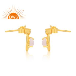 Última tendencia de plata esterlina 18K chapado en oro Cz y Rainbow Moon Stone Gemstone Stud Earring Demi Fine Jewelry Manufacturer - Product Image 3