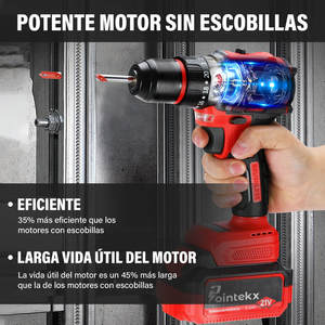 Trapano a percussione brushless Pointekx 21V con batteria da 3.0Ah, rosso e nero, utensile elettrico professionale per l'edilizia - Product Image 6