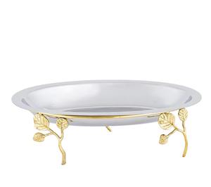 Bol de service arrondi en acier inoxydable moderne avec support doré en forme de feuille fait à la main en gros - Product Image 6