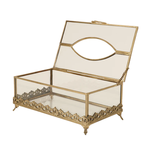 Cajas de pañuelos de acrílico y latón Caja de pañuelos de mesa y acrílico transparente multifunción de escritorio Venta caliente - Product Image 5