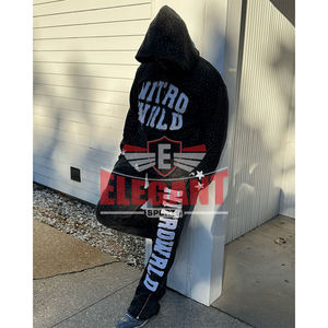 Chándales con cremallera de diamantes de imitación para hombre Logotipos bordados desgastados Chándal acampanado para hombre Chándal lavado con ácido Cremallera personalizada - Product Image 2