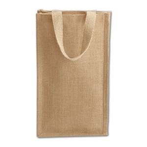 Sac pour bouteille de vin en satin de jute à logo personnalisé avec poignée fourre-tout Cadeaux de toile de jute biodégradables Promotions d'épicerie Caractéristique de sérigraphie - Product Image 2