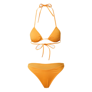 Ensemble de bikini bandeau pour femmes, maillot de bain deux pièces, bretelles halter, soutien-gorge push-up, bas de string, impression de logo personnalisée, orange uni - Product Image 5