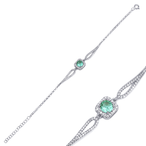 Square Shape <b>Aquamarine</b> CZ Stone Turkish Handmade Wholesale 925 Sterling Silver Jewelry - Product Image 5