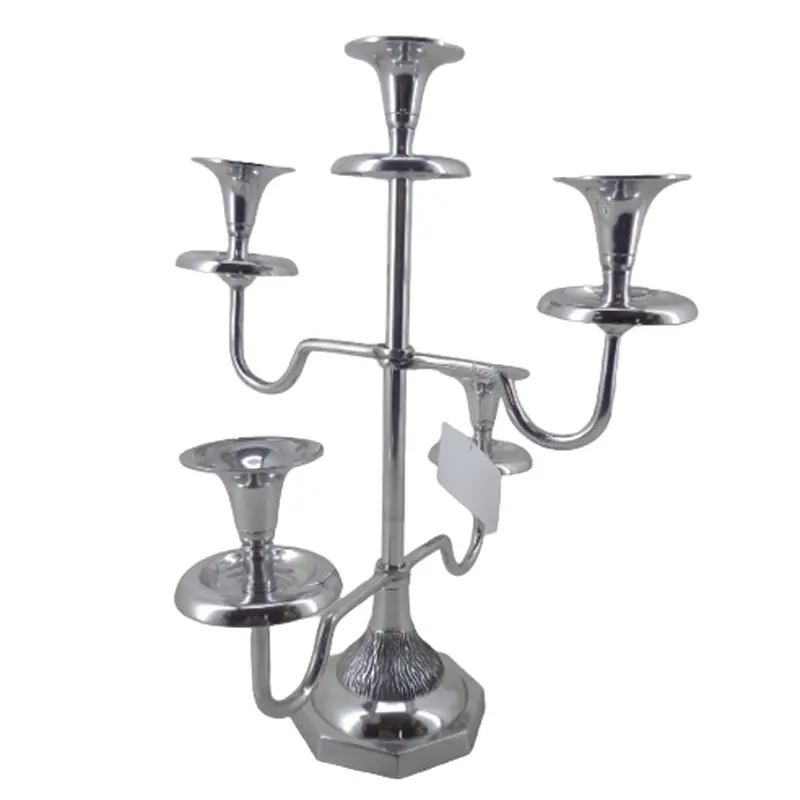 Home Decoration Metal 5 Arms Candle Stand Light Nickel Silver Color Candle Holder For Living Room Decor Handmade in Bulk