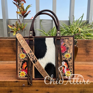 Bolso de Mano de Piel de Vaca Auténtica para Mujer, Bolso de Cuero Elegante para Tallar el Pelo, Bolsos de Mano para Multiusos, Novedad - Product Image 1