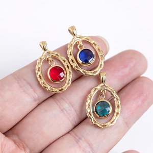 925 plata esterlina Aqua cuarzo piedra natal CZ Boho DIY suministros de joyería fina-Colgante de alambre ovalado piedra natal encantos colgantes - Product Image 5