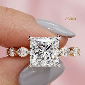 Anillo de Compromiso con Corte Radiante y Tres Piedras, Oro de 10K, Anillo de Boda con Piedra Lateral en Forma de Pera, Regalo de Aniversario - Product Image 2