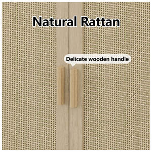 Aparador Moderno DreamCraft de 70 Pulgadas Estilo Vietnamita con 4 Puertas de Ratán, Madera Natural, Diseño que Ahorra Espacio para la Sala de Estar - Product Image 5